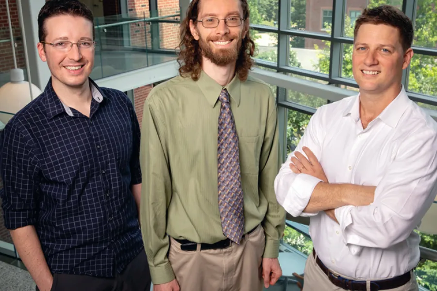 University of Illinois researchers Jeremy Guest, left, John Trimmer and Daniel Miller have developed a conceptual roadmap to help guide others through the unexplored environmental and economic aspects of sanitation. 