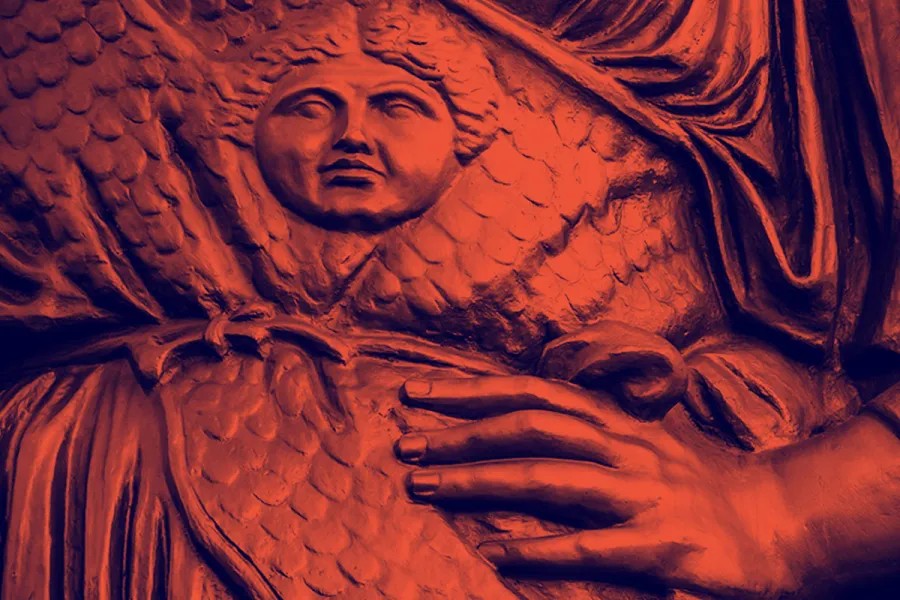 Statue with hand on hip. 