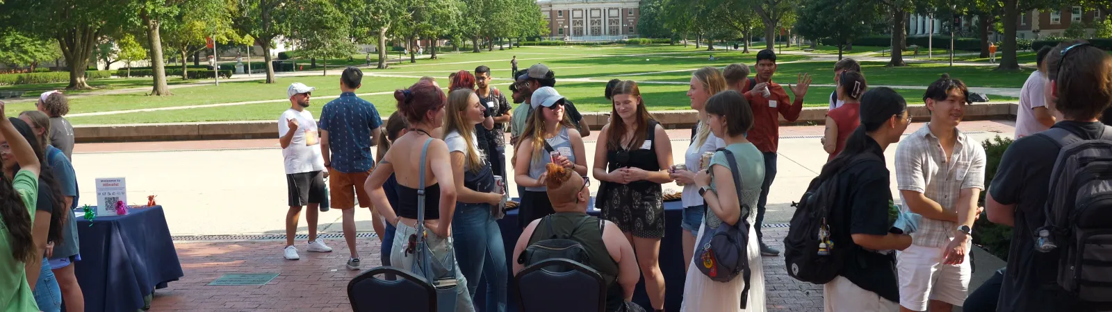 Graduate students gathering by Illini Union