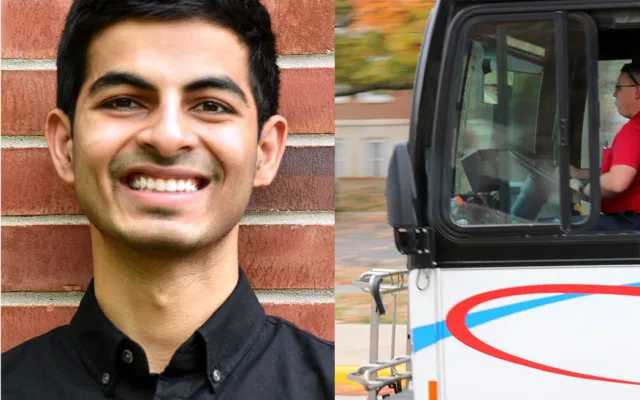 Pranay Thangeda (left) MTD bus (right) 