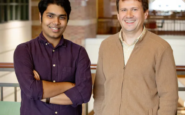Graduate student Kumar Sarthak and physics professor Aleksei Aksimentiev were part of a research team that demonstrated that nanopores could sequence proteins, giving reserachers and clinicians insight into activity within a cell.   