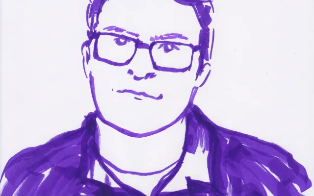 Hand drawn image of Derek Attig