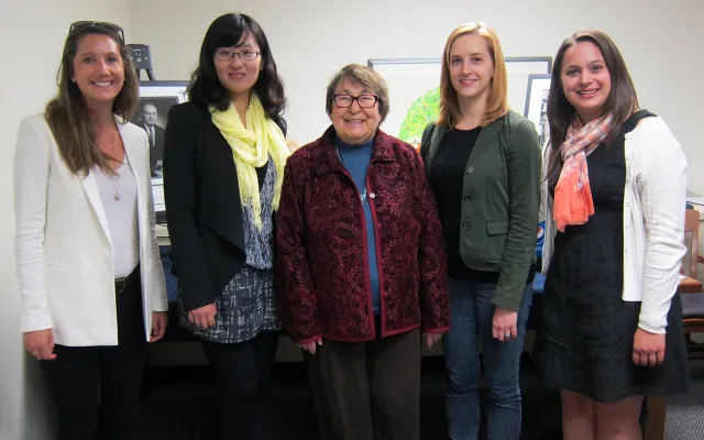 Blanche Sudman and winners: from left to right- Stephanie Timm, Dongying Li, Blanche Sudman, Kaye Usry, and Katherine Ann Magerko. 