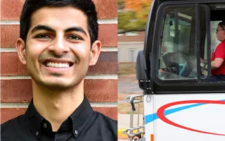 Pranay Thangeda (left) MTD bus (right) 