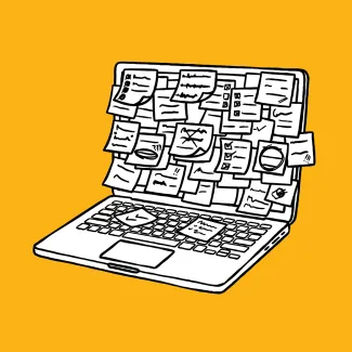 Laptop with post-it notes on the screen