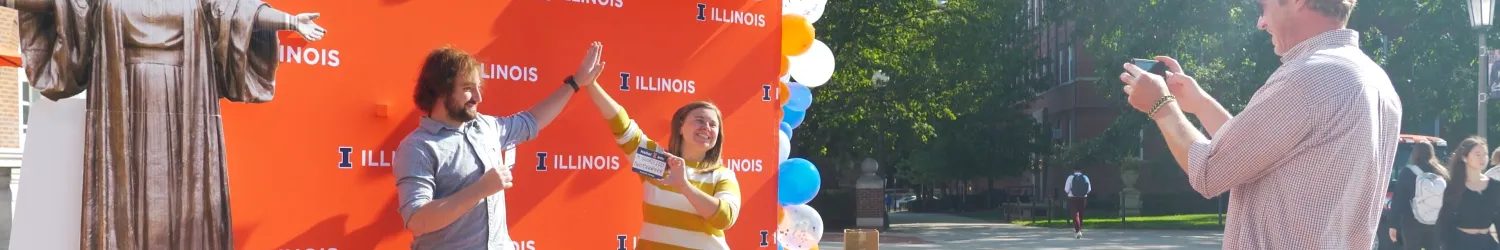 Two graduate students outside of the Illini Union