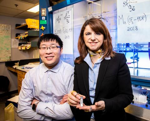 Chemistry professor M. Christina White, right, and graduate student Jinpeng Zhao developed a new catalyst that has the potential to advance the pace and efficiency of drug development.